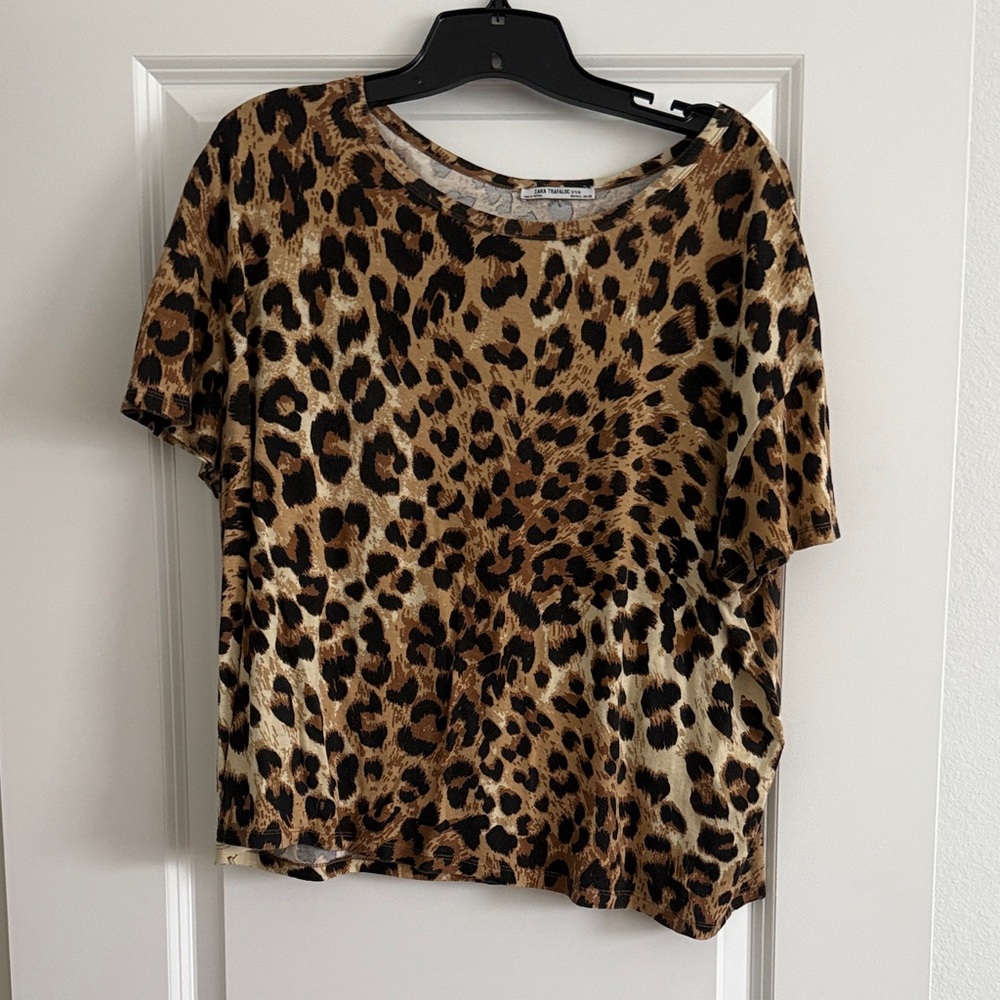 Zara Leopard Print Short Sleeve Top